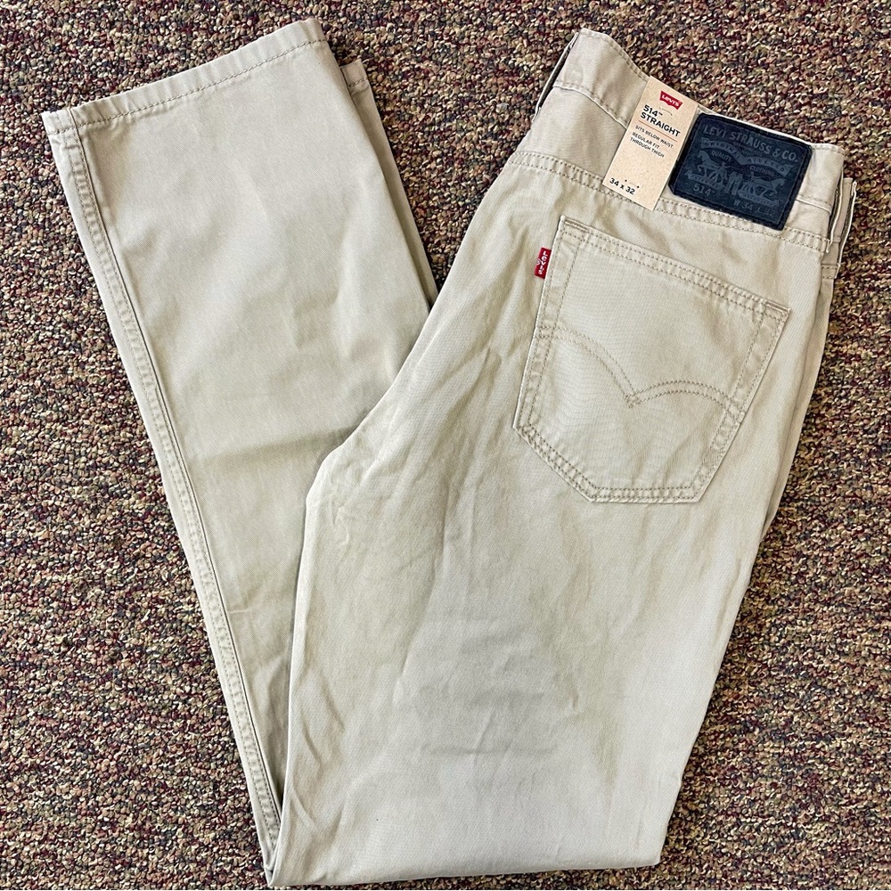 NWT Levi 514 Straight Khaki Jeans 34/32